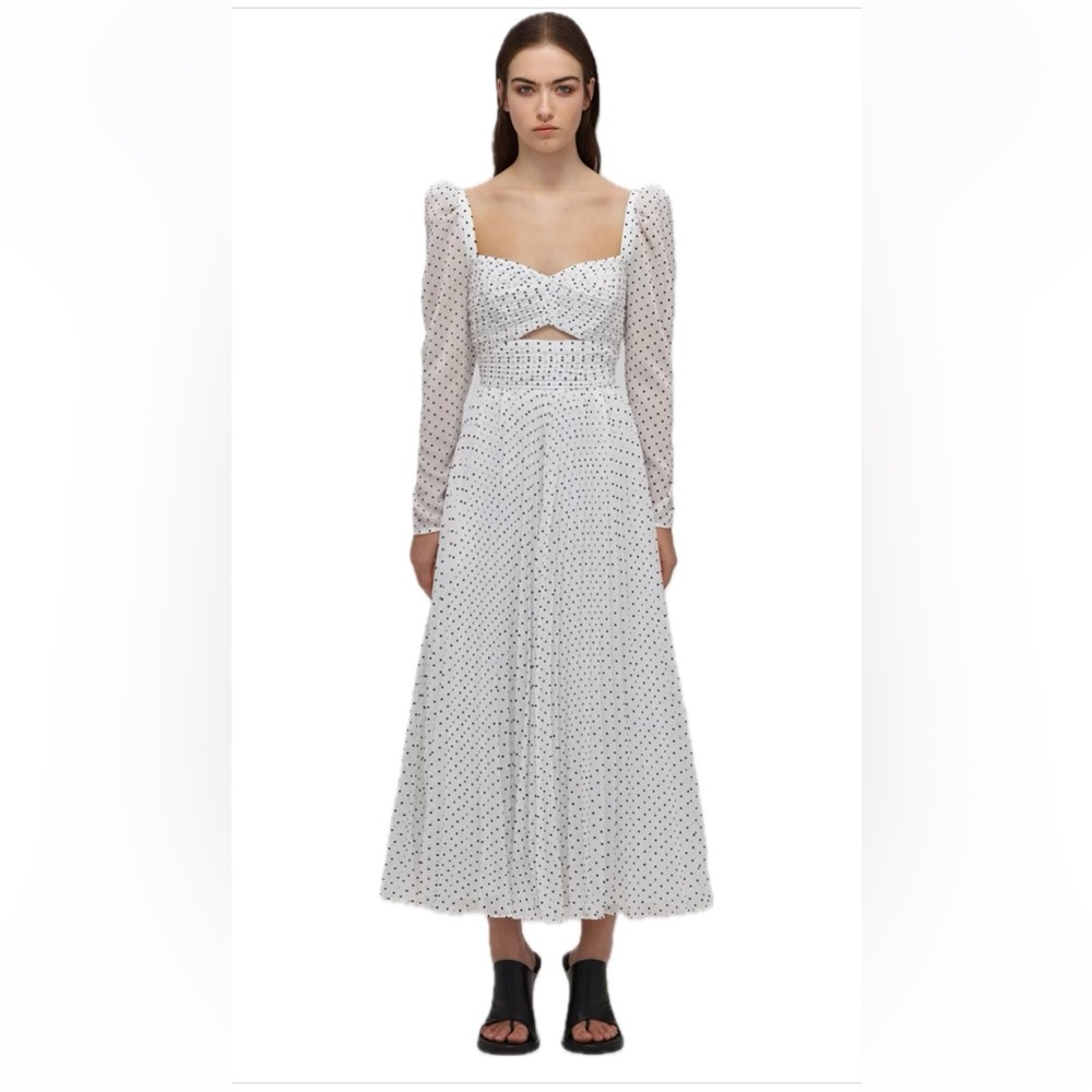 Self Portrait Crinkle Chiffon Dot Midi Dress